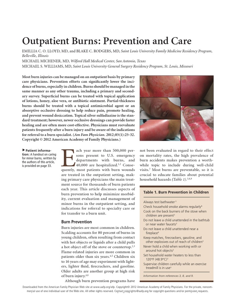 Outpatient BurnAafp PDF PDF Burn Skin