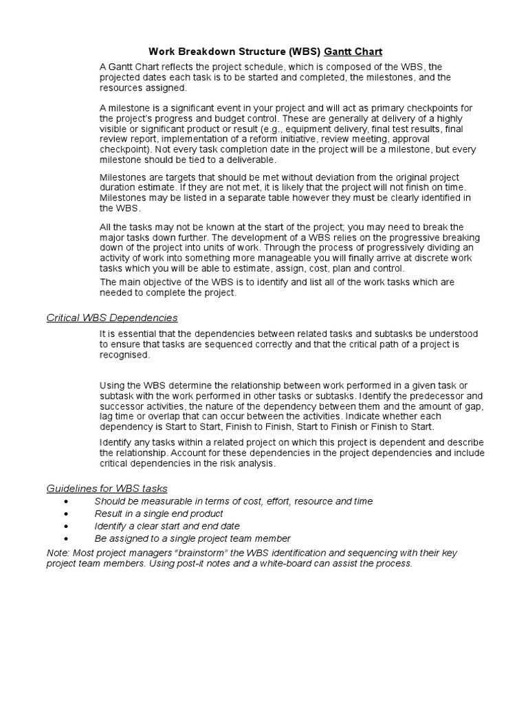 WBS and Gantt Chart Integration Guide | PDF | Project Management | Risk ...