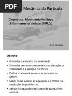 Cinemática - MRUV - Slides da aula, sem derivada.pdf