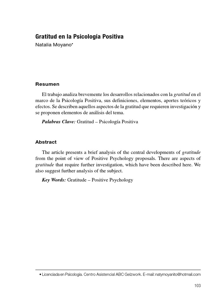 Gratitud en La Psicologia Positiva PDF | PDF | Gratitud | Las emociones