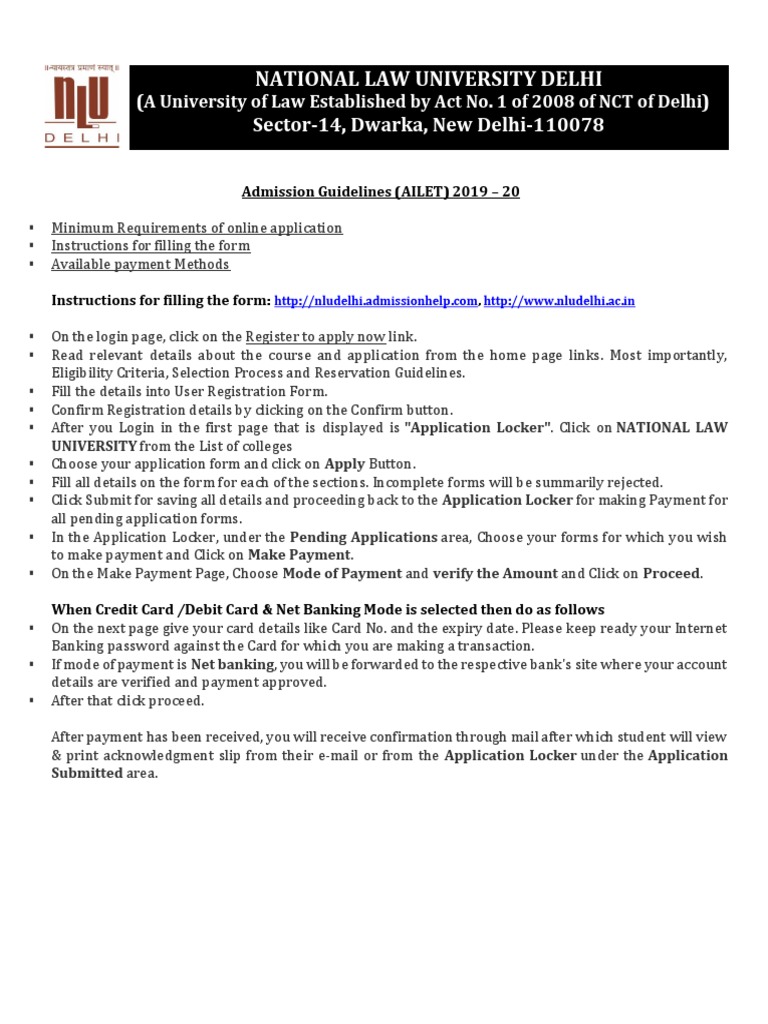 Ailet 2019 20 Admission Guide Pdf