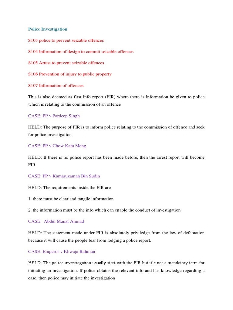 Police Investigation of Seizable Offences | PDF | Voir Dire | Prosecutor