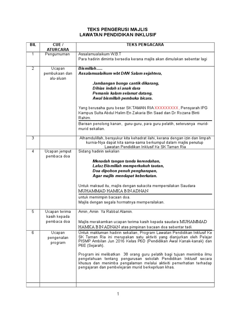 Teks Ucapan Majilis Penutup Lawatan Pdf