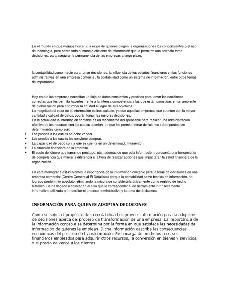 Importancia de la Contabilidad en Decisiones Empresariales | PDF ...