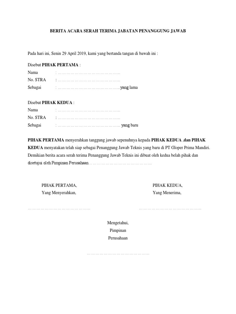 Ba Serah Terima Tugas Pjt Pdf