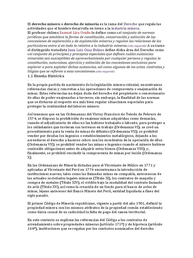 Derecho Minero: Normas y Evolución Histórica | PDF | Ley del Medio ...