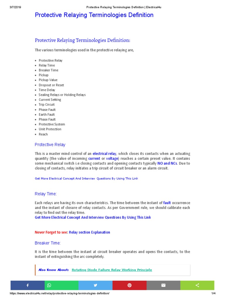 Protective Relaying Terminologies Definition Electrical4u PDF