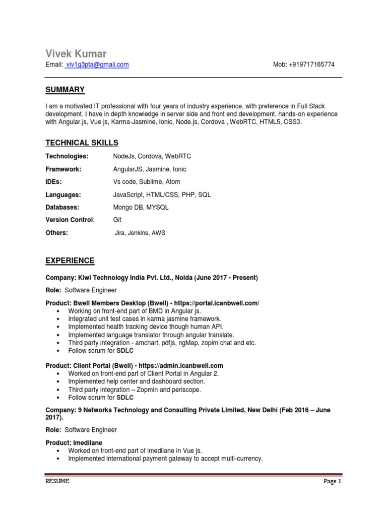 Full Stack Developer Resume | PDF | Angular Js | Web Development