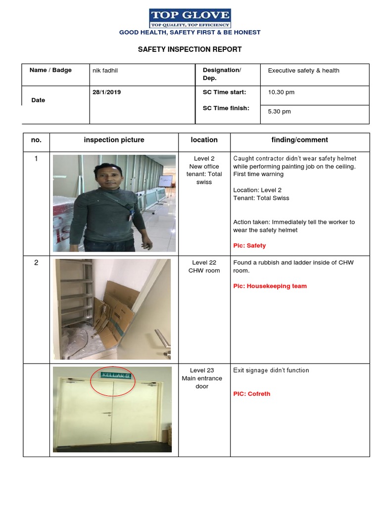 Safety Inspection Report Summary | PDF | Hazards | Fires