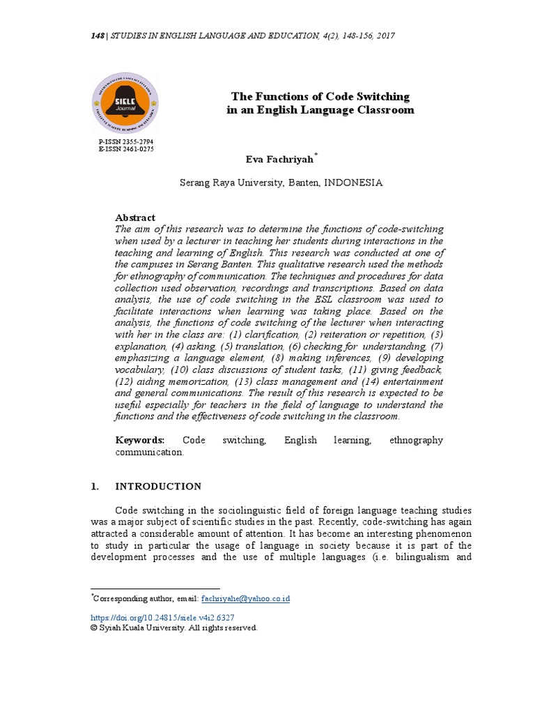 The Functions of Code Switching in An English Lang | PDF ...