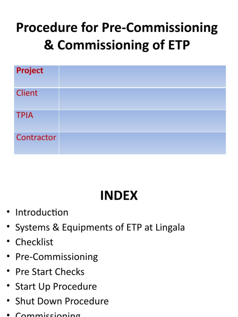 ETP Pre-Commissioning & Commissioning Guide | PDF | Pump | Valve