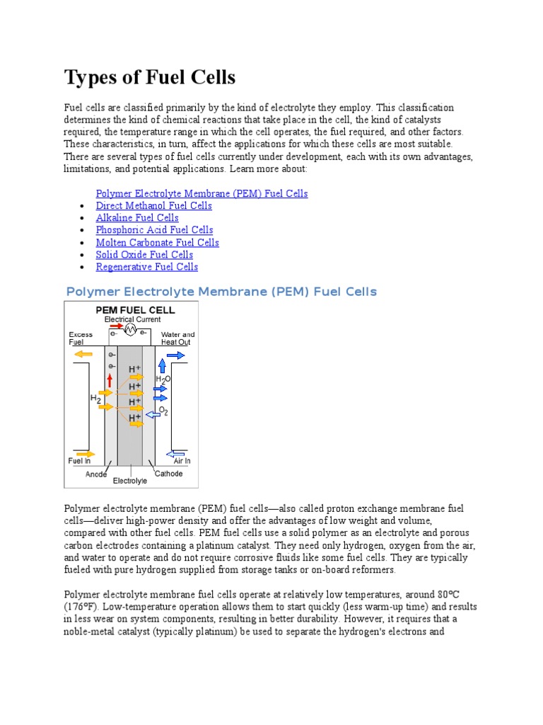 Types of Fuel Cells PDF Fuel Cell Chemistry