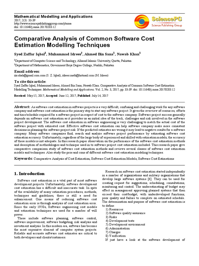 Software Cost Estimation Techniques Analysis | PDF | Software ...