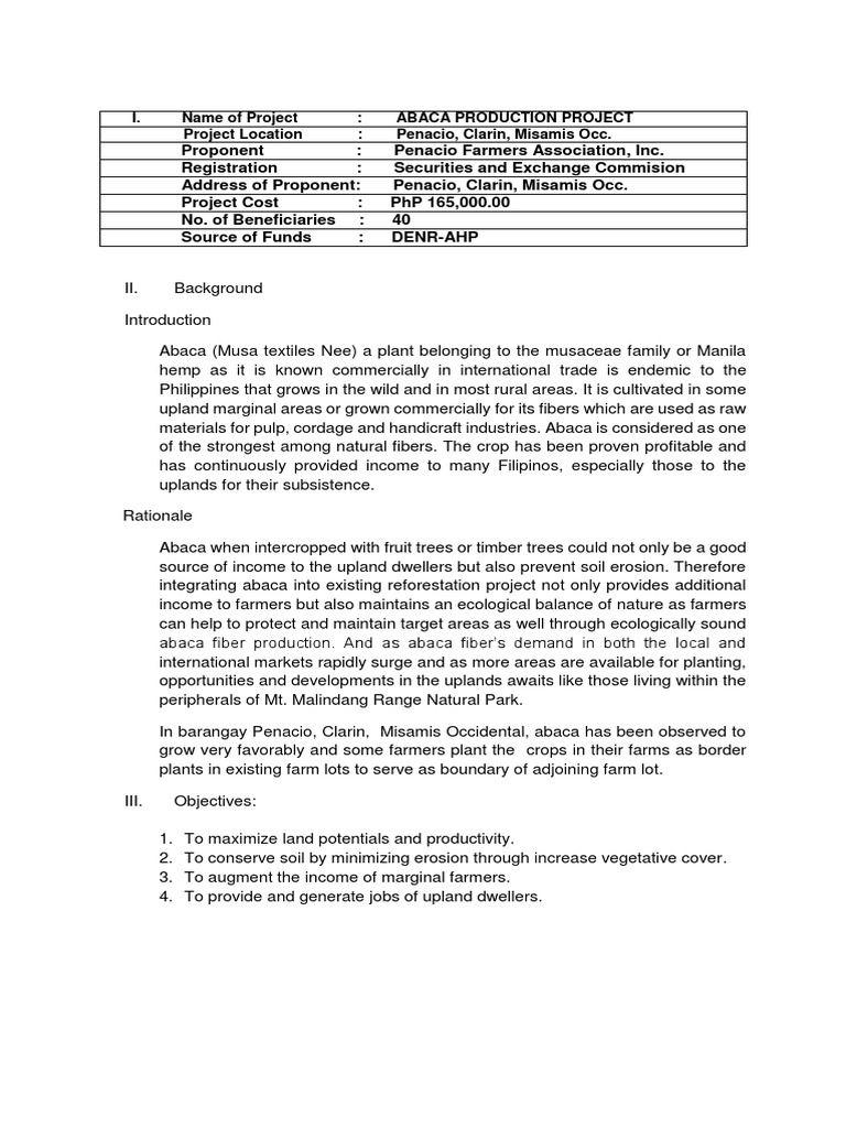 Abaca Plantation Proposal Penacio | PDF | Land Management | Botany