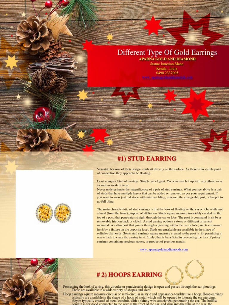 Types of Gold Earrings Explained | PDF | Human Appearance | Jewellery