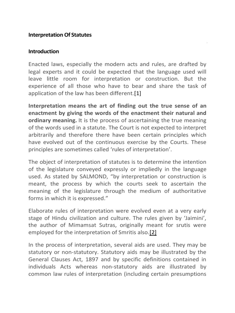 Interpretation of Statutes PDF Plain Meaning Rule Statutory
