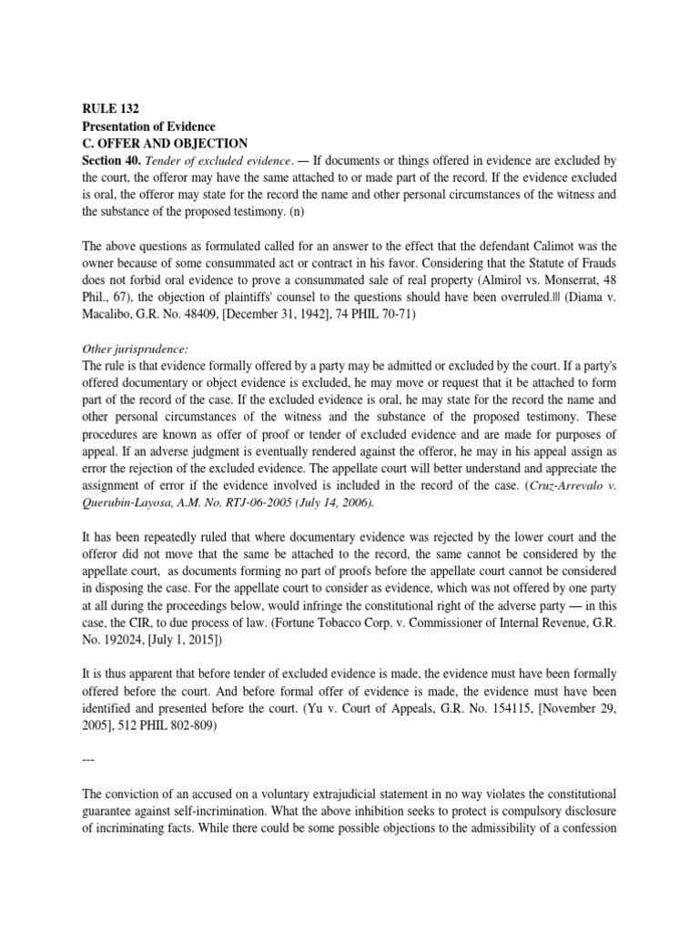 Tender of Excluded Evidence in Court | PDF | Evidence | Offer And ...
