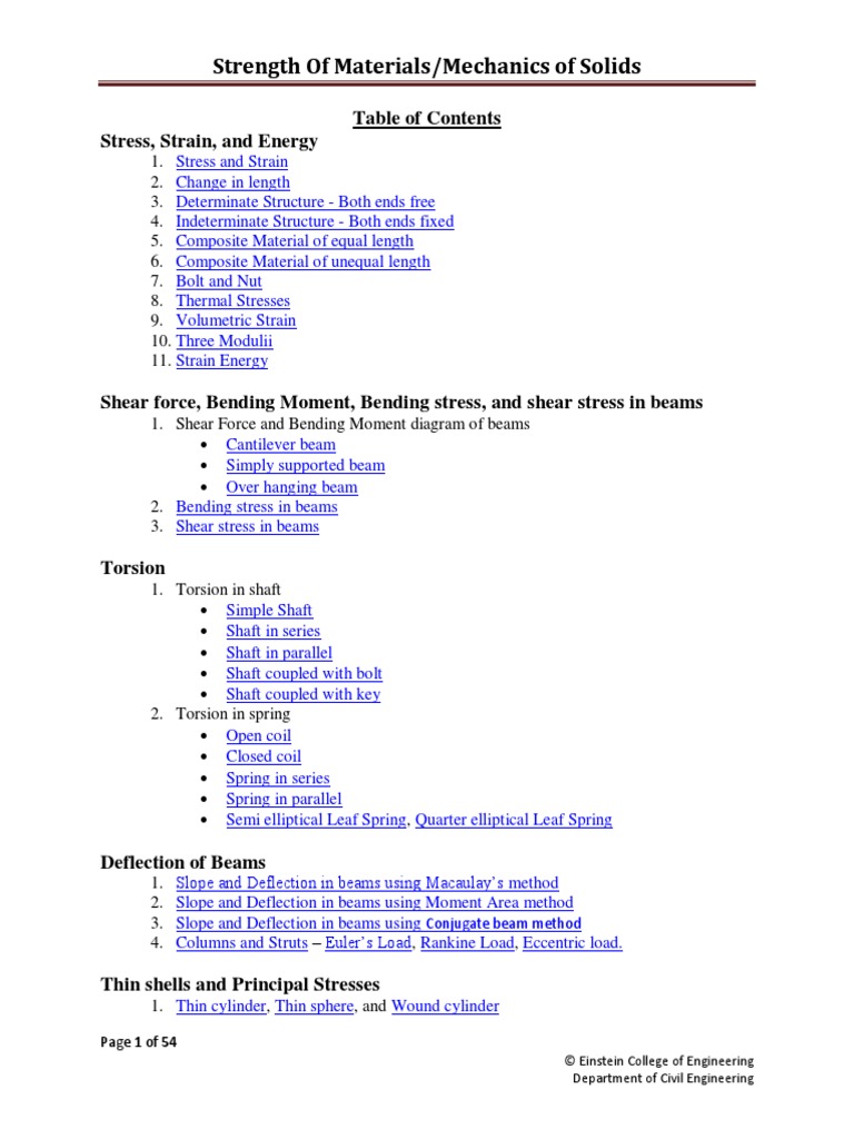 Strength of Materials Mechanics of Solids PDF | PDF | Beam (Structure ...