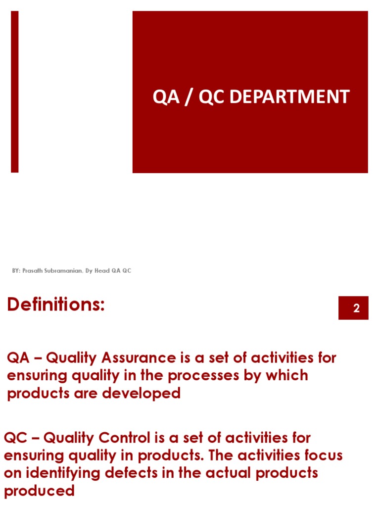 Role of QA/QC Department in Quality Management | PDF | Quality ...