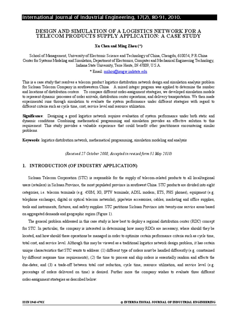 Design and Simulation of A Logistics Network For A Telecom Products ...