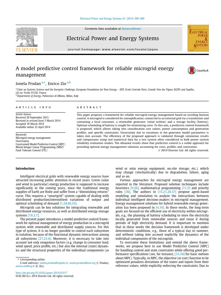 Model Predictive Control for Microgrid Management | PDF | Wind Power ...