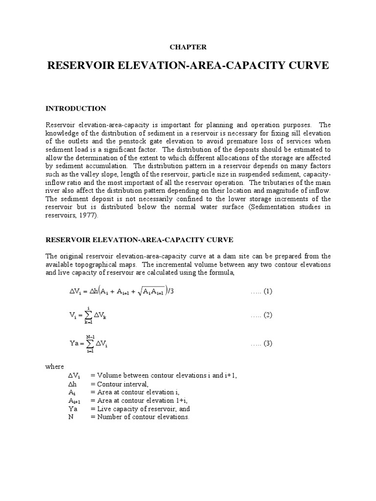 DKS Reservoir Elevation Area Capacity Curve Download Free PDF