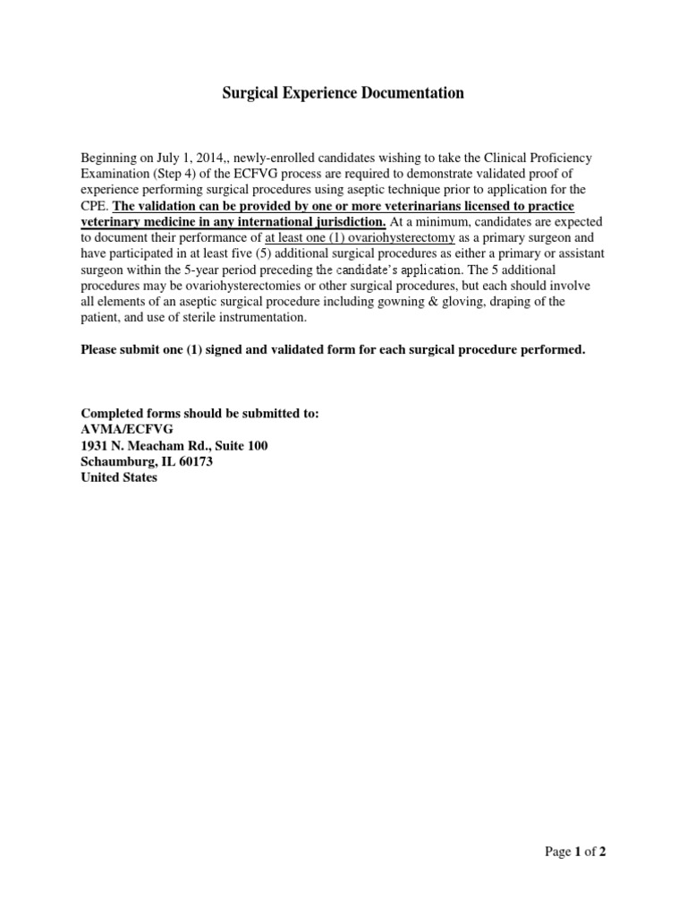 Surgical Experience Documentation Form | PDF | Veterinary Physician ...