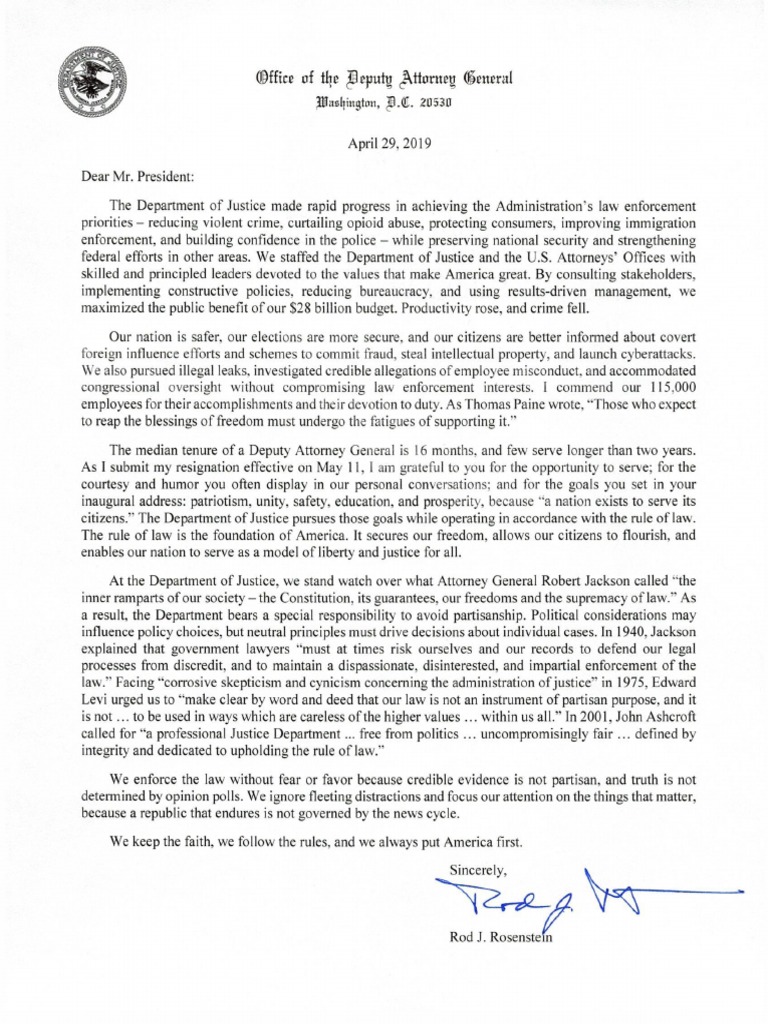 Rod Rosenstein Resignation Letter | PDF