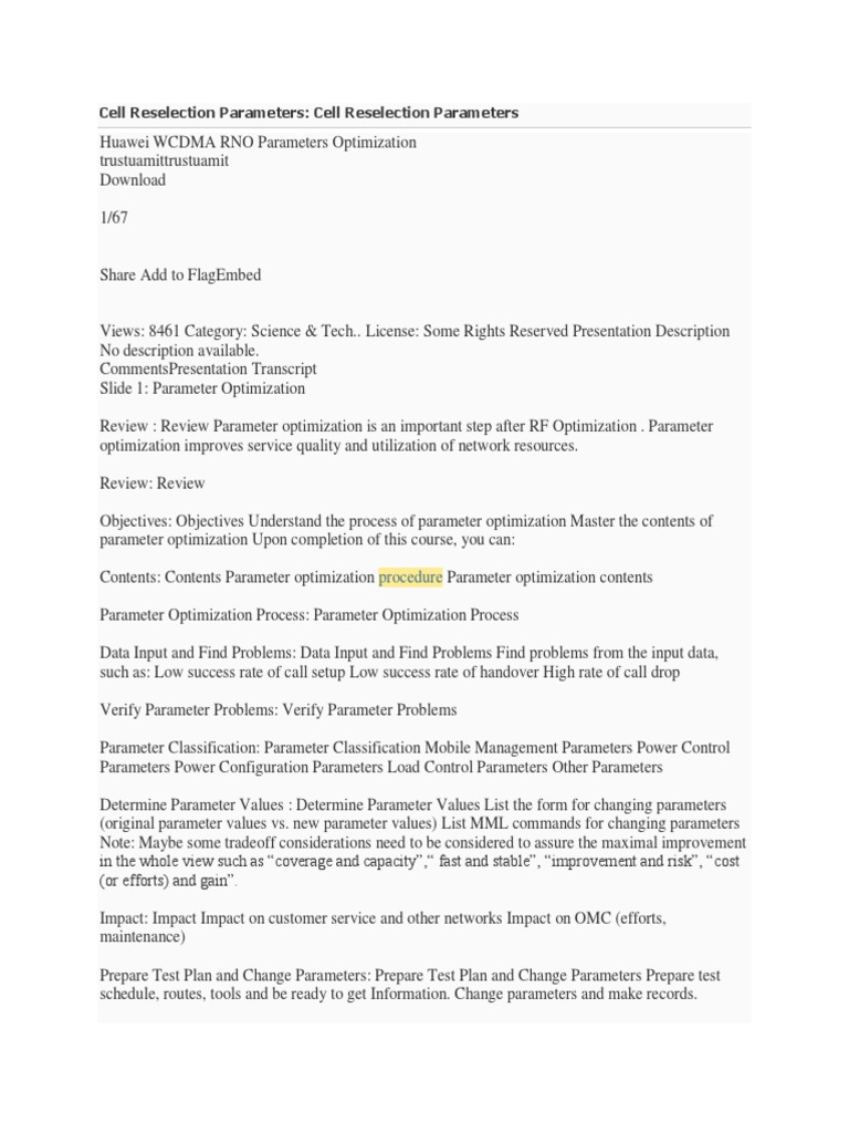 LTE Cell Reselection Parameters Guide | PDF | Mathematical Optimization ...