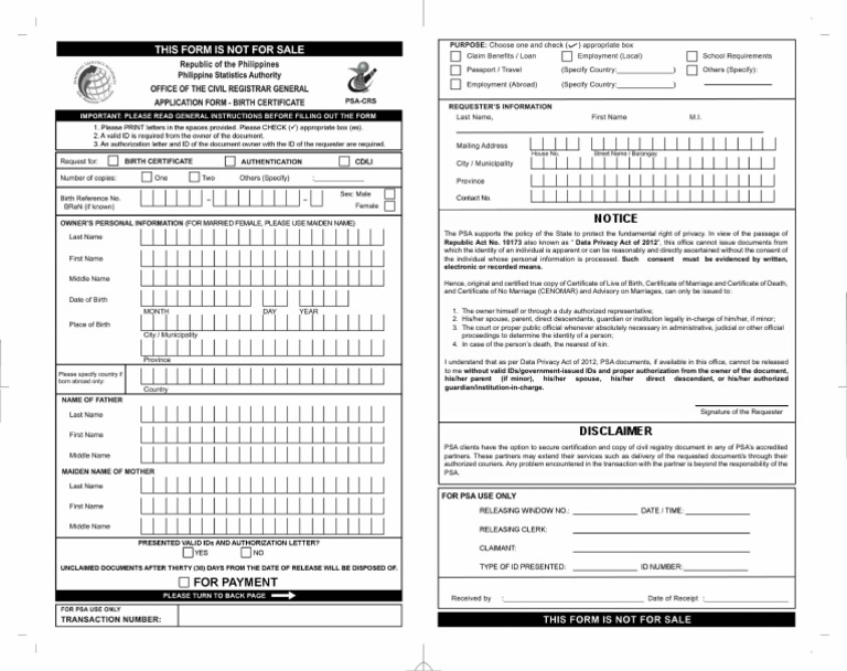 Birth Application Form Psa Pdf