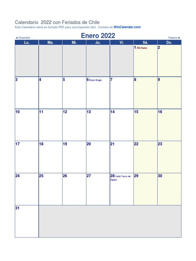 imprimir calendario mensual 2022