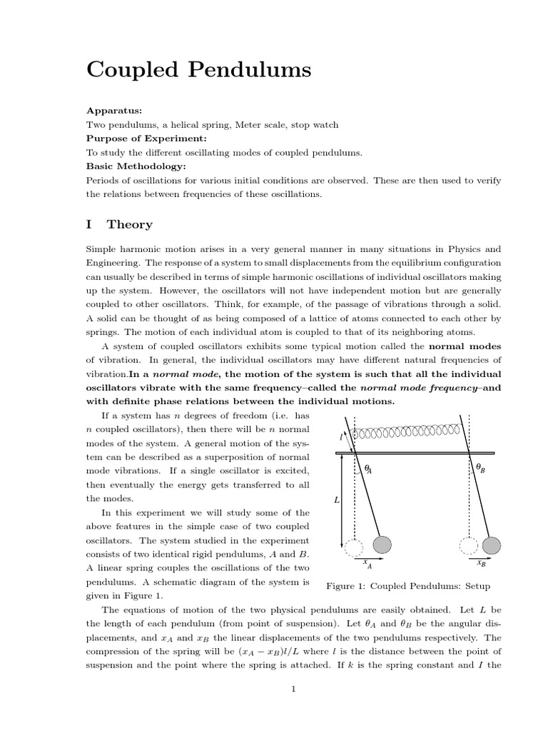 Coupled Pendulum Normal Modes Experiment | PDF | Normal Mode | Oscillation