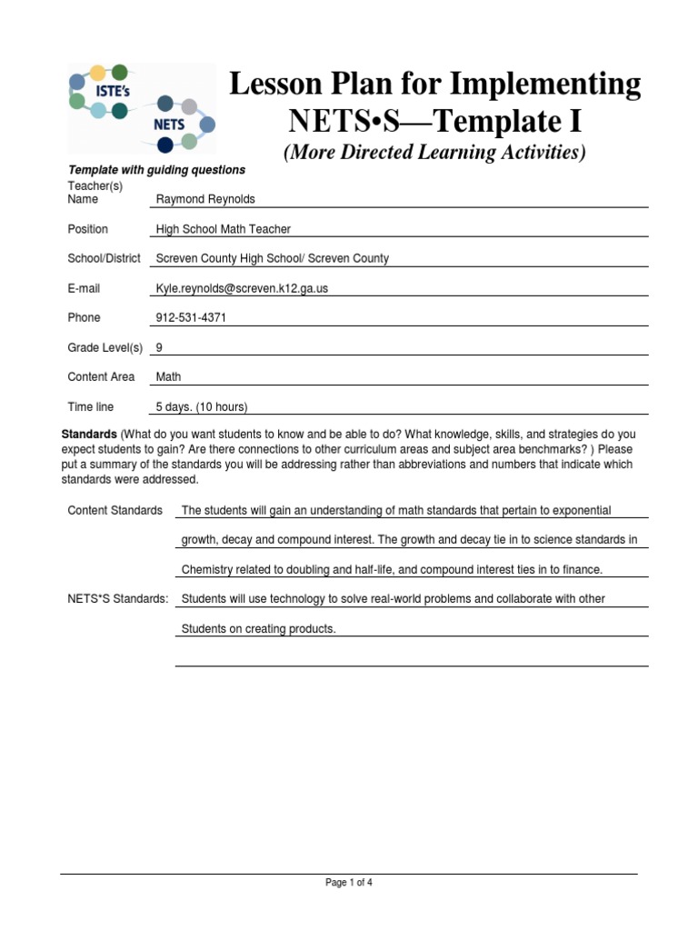 Exponential Growth & Interest Lesson Plan | PDF | Educational ...
