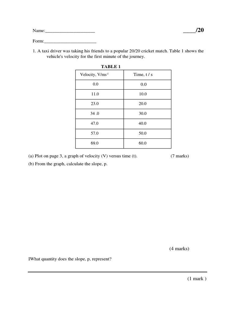 Motion Time Graph PDF