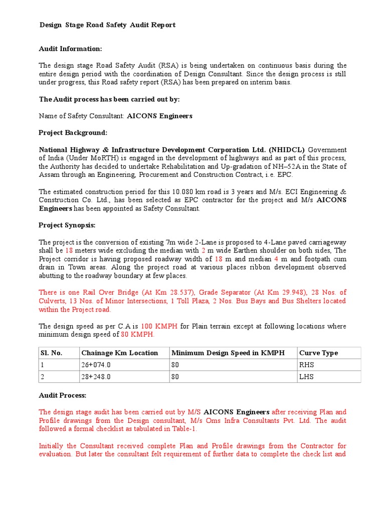 Road Safety Audit for NH-52A | PDF | Traffic | Road