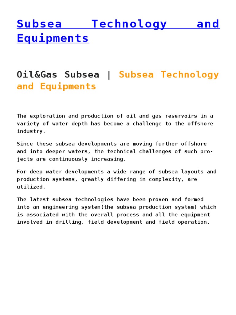 An In-Depth Look at Subsea Oil and Gas Production Systems: Components ...