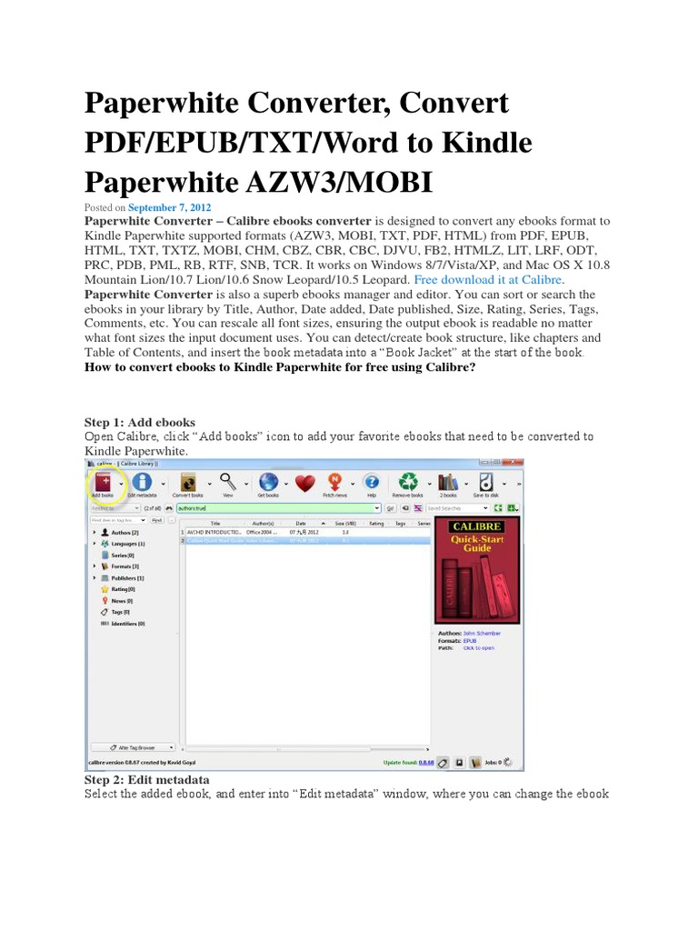 Paperwhite Converter, Convert PDF/EPUB/TXT/Word To Kindle Paperwhite