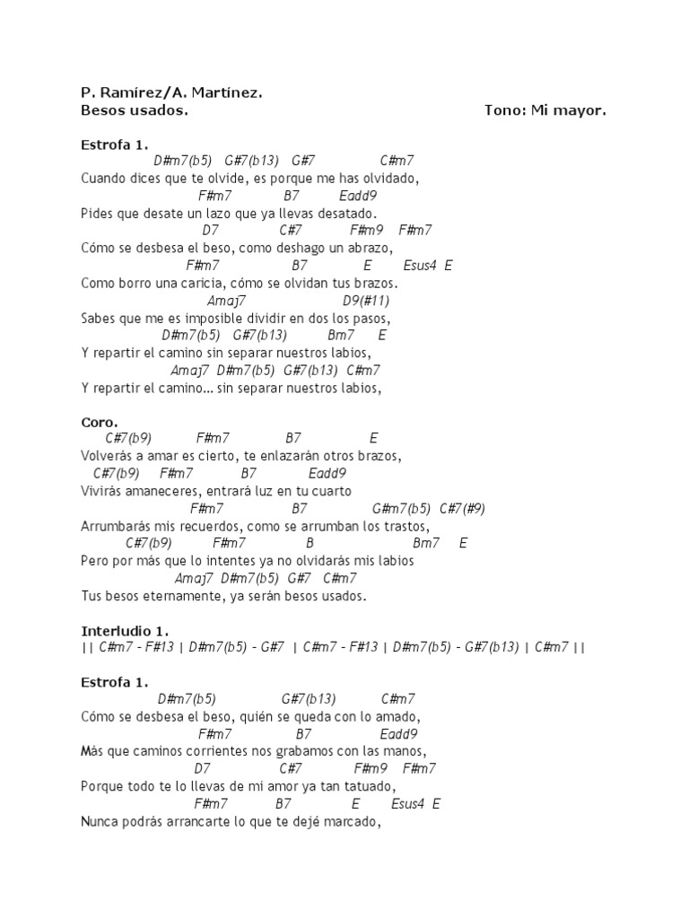 Besos Usados Letra Y Acordes Ocio