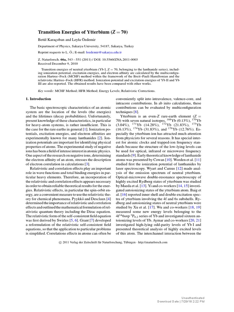 Transition Energies of Ytterbium PDF Electron Configuration