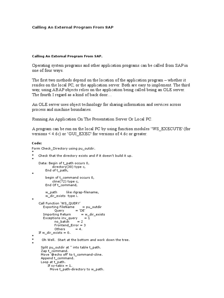 Executing External Programs in SAP | PDF | Microsoft Excel | Operating ...