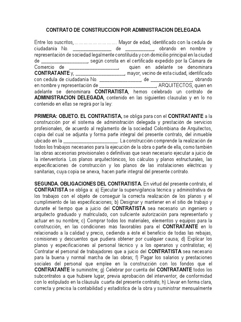 Contrato De Construccion Por Administracion Delegada Pdf Arquitecto