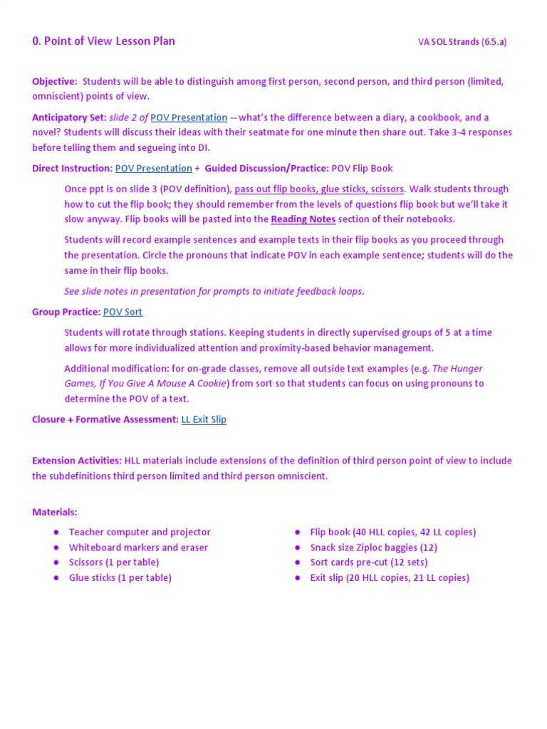 Point of View Lesson Plan PDF