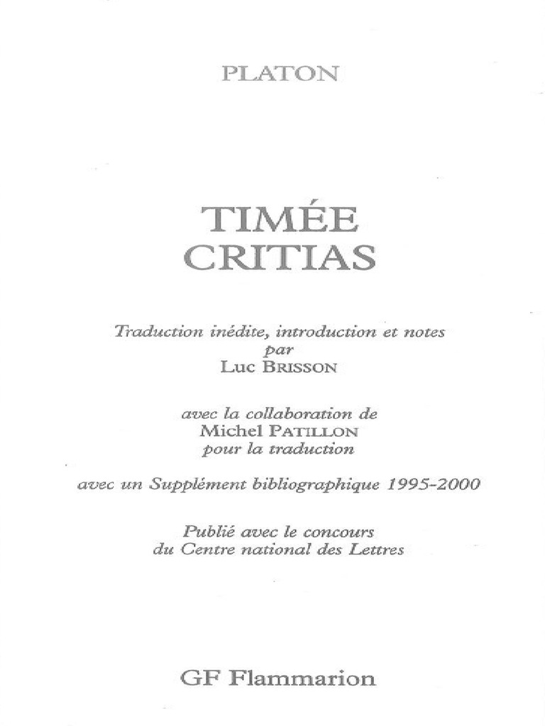 Platon Timée Critias PDF | PDF