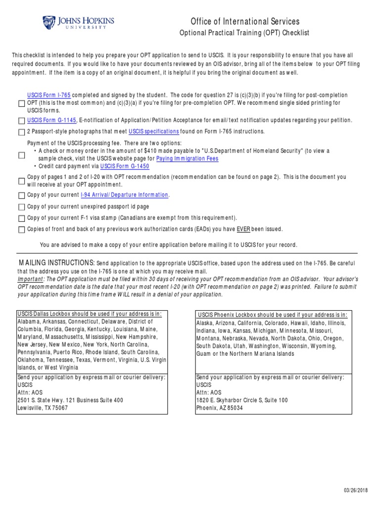 USC OPT Application Checklist | PDF | The United States