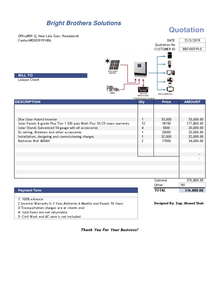 3kW Solar System Quotation Summary | PDF
