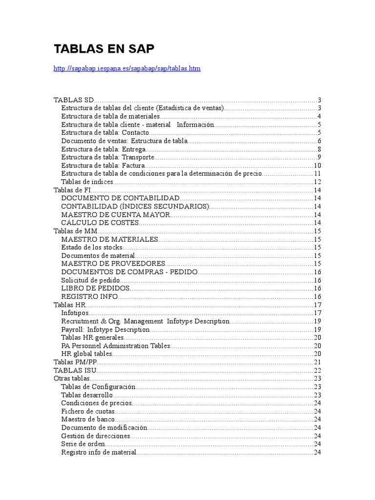 Tablas SAP PDF Servicios (economía) Contabilidad
