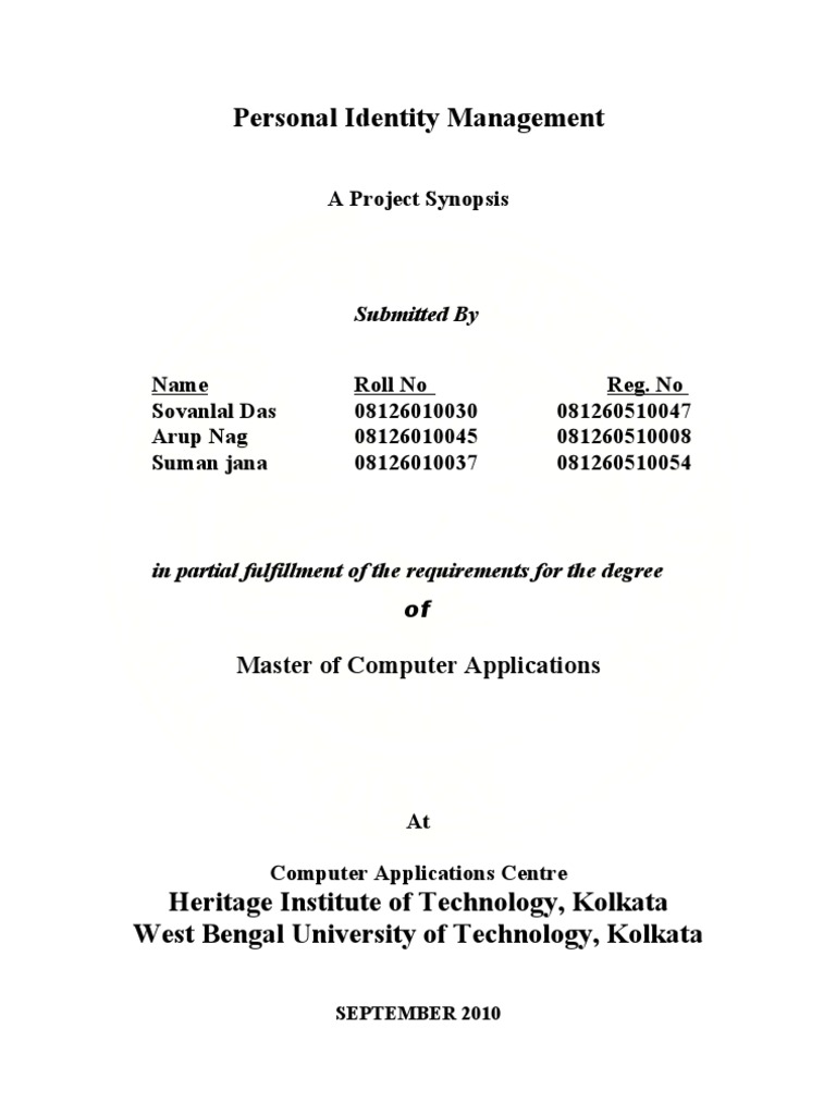 Synopsis of Personal Identity Management PDF Operating System