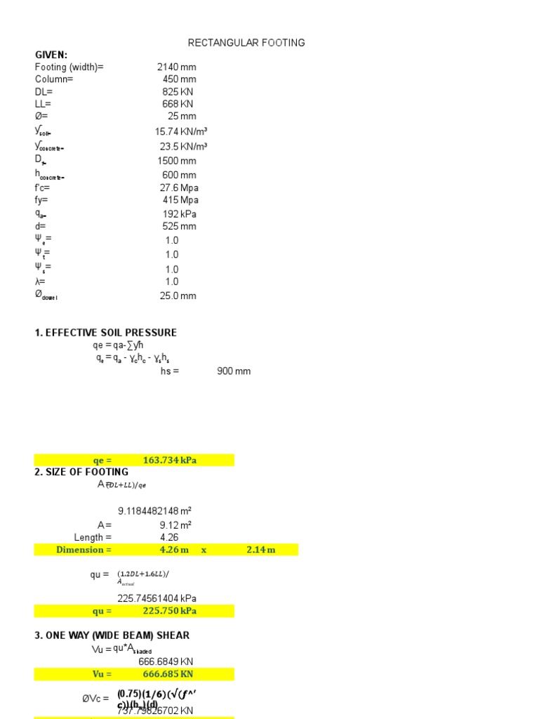 Rectangular Footing Design Analysis | PDF | Civil Engineering ...