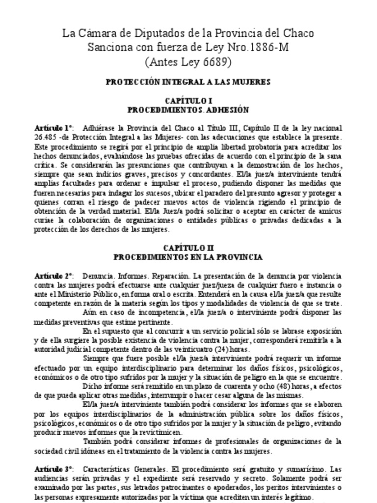 Ley de Protección Integral a Mujeres Chaco | PDF | Violencia | La ...