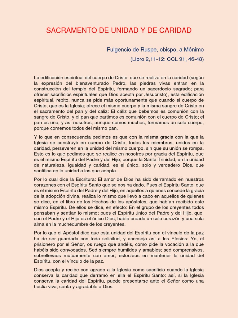 San Fulgencio de Ruspe. Sacramento de Unidad y de Caridad PDF
